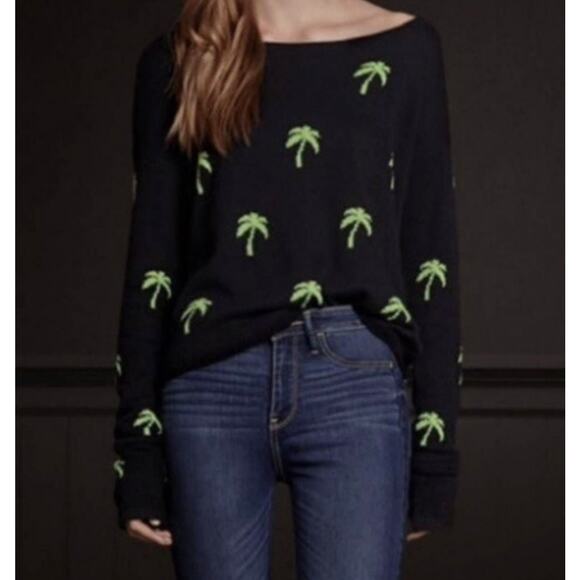 Classic Navy Blue Hollister Green Palm Tree Knit Pullover Scoop Neck Sweater XS - Picture 1 of 11